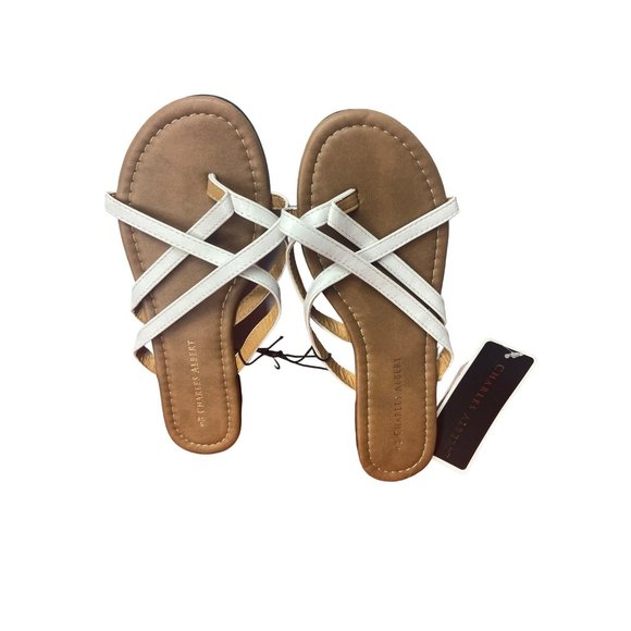 Charles Albert Open-Toe Sandals White Criss Cross Size Small‎ 5/6 - Picture 1 of 5